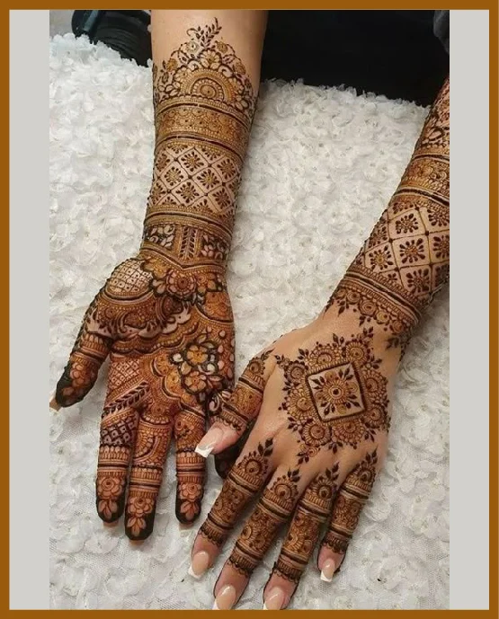 Cultural Motifs Filled Royal Front Hand Mehndi Design